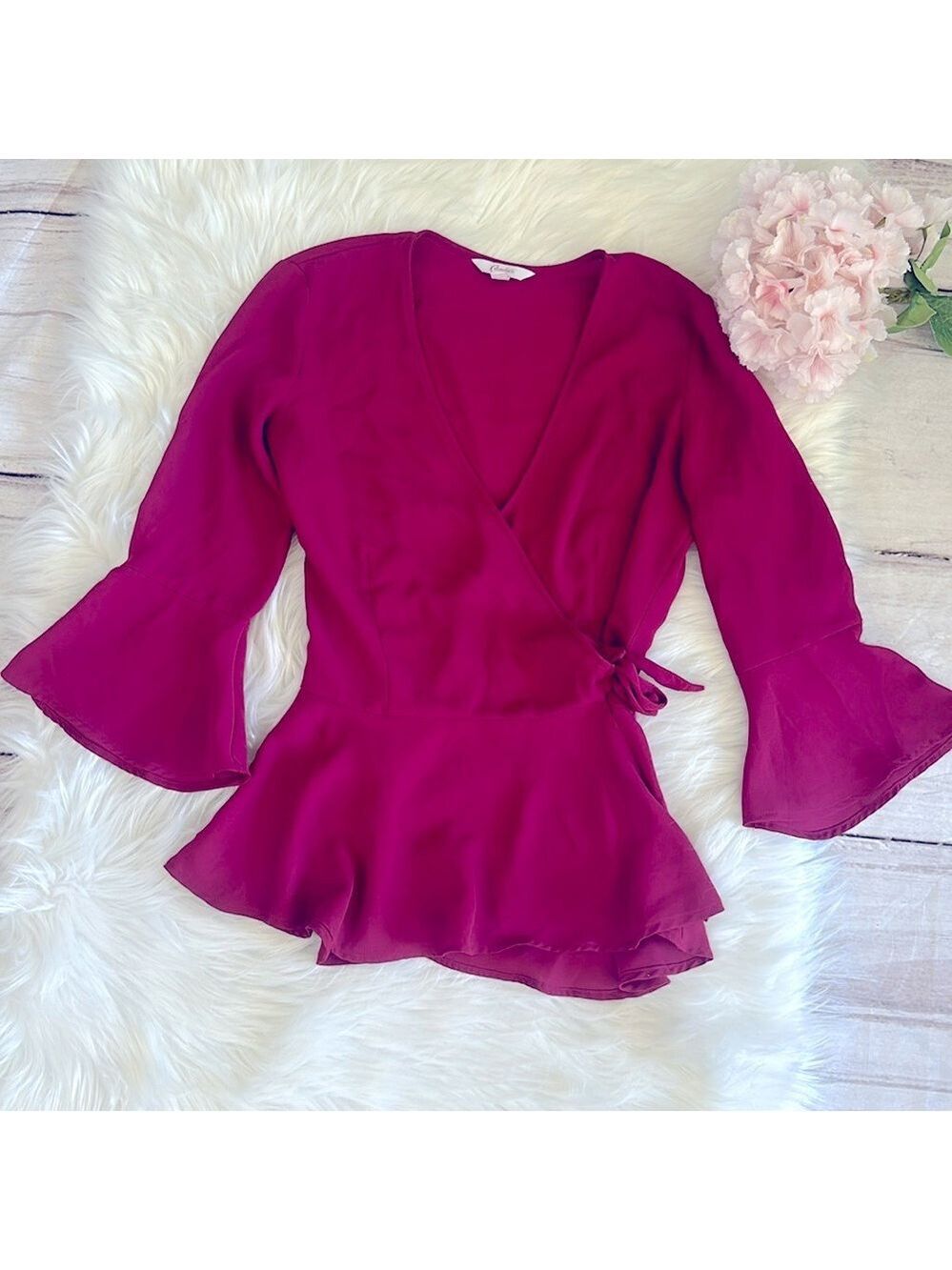 Candies Peplum Ruffle Women Wrap V Neck Business Casual Blouse Size XS